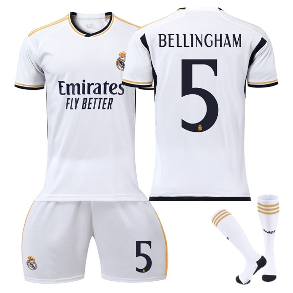 23-24 Bellingham 5 Real Madrid Jersey Uusi kausi Uusimmat jalkapallopaidat aikuisille lapsille T Adult L（175-180cm）