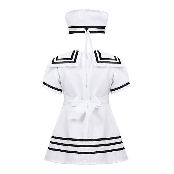 Iefiel Barn Flickor Sailor Uniform Cosplay Kostym Skolkör Nyhet Fest Performance Dans Klänning med hatt Strumpor Set Y Black  White 120cm