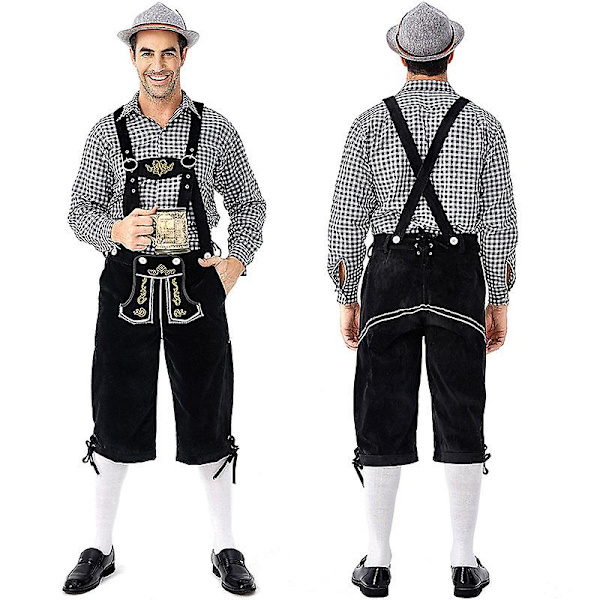 (Skjorte+bukse+hatt) Oktoberfest ølmann Lederhosen kostyme Halloween bayersk karnevalsfest Deluxe Cosplay Outfit Set B4 pants shirt Hat XL