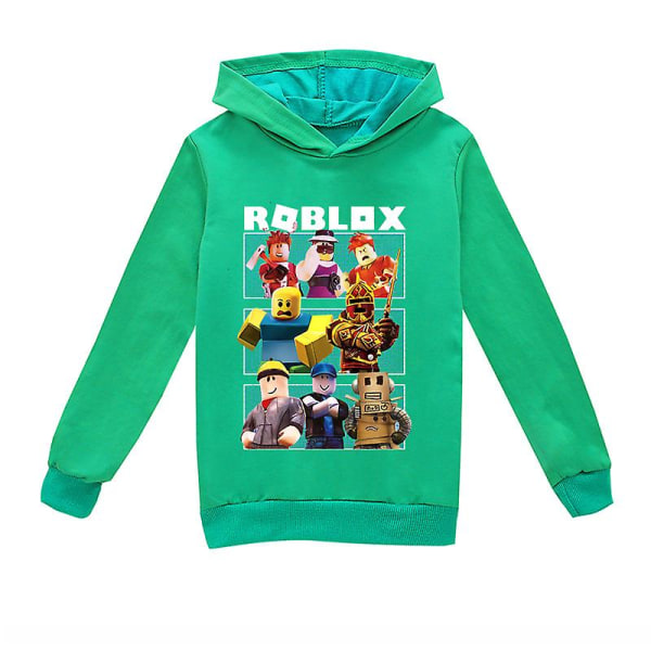 Roblox Hoodie Barn Varm Hoodie Kläder Roblox Tryckt Hoodie Grön W 140cm
