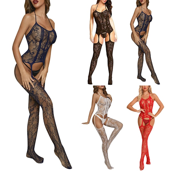 Kvindernes blonder Fishnet Underkläder Babydoll Body Stocking Body - red