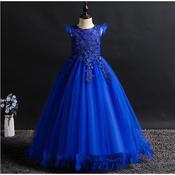 Pige Mesh Princess Kjoler, Børn Lange Sommerkjoler, Pige Klaver Performance Kostumer, Banketkjoler Dark Blue 160