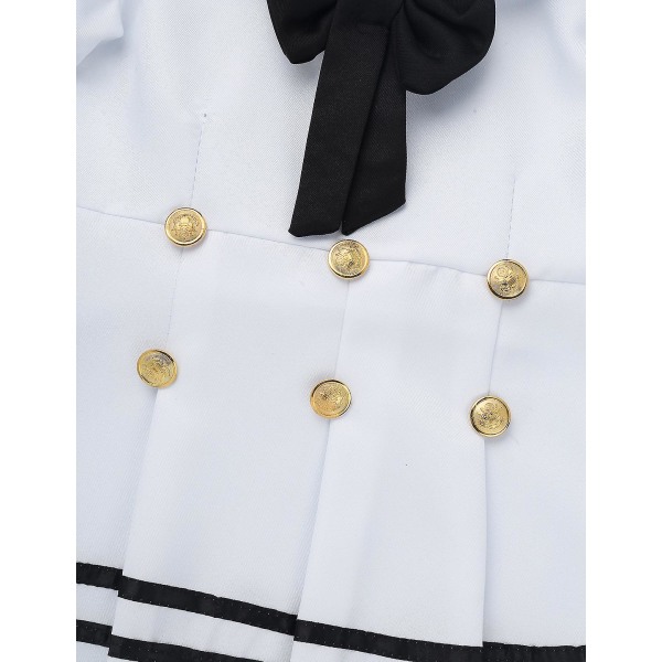 Iefiel Børns Piger Sailor Uniform Cosplay Kostume Skolekor Nyhed Fest Performance Dans Kjole med Hat Strømper Sæt Black  White 110cm