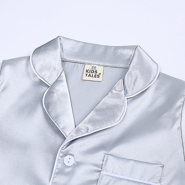 Satin Pyjamas Set for barn: Nattøy med knappar og shorts Grey Suit for height 100 to 110cm