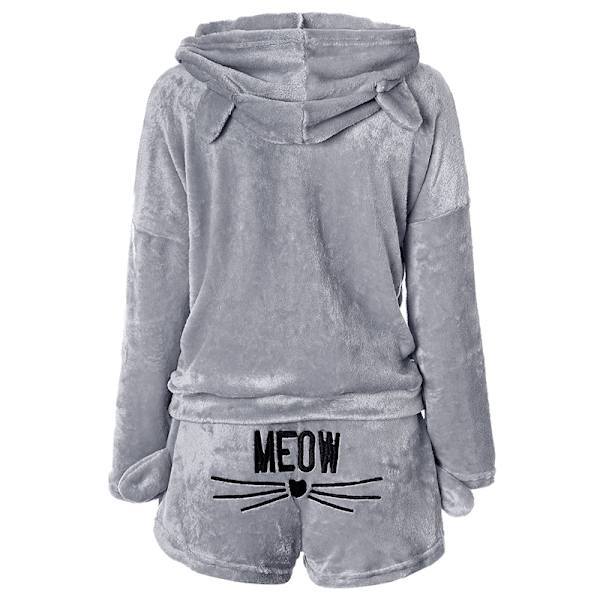 Kvinder fleece fluffy pyjamas nattøj nattøj sæt Grey 2XL