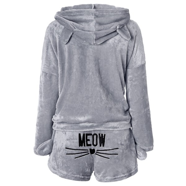 Kvinnor fleece fluffiga pyjamas nattkläder nattkläder set Grey M