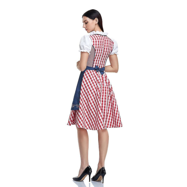 Kvindernes Oktoberfest Ølpige Kostume Bayersk Traditionel Dirndl Kjole W Denim Red Check XL