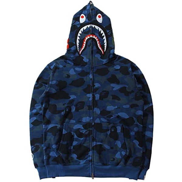 BAPE Shark Herr Luvtröja Camo Loose Zipper Shark Head WGM Jacket S Z W Mörkblå XL