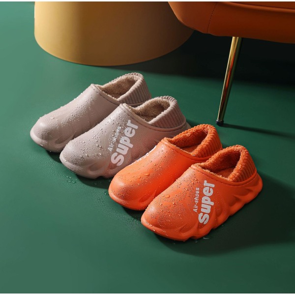Snøtøfler Vinter Varme Slip On Plysjsko Vanntette Anti Slip Low Top Flat Shoes Orange 42-43(Suitable for41-42)