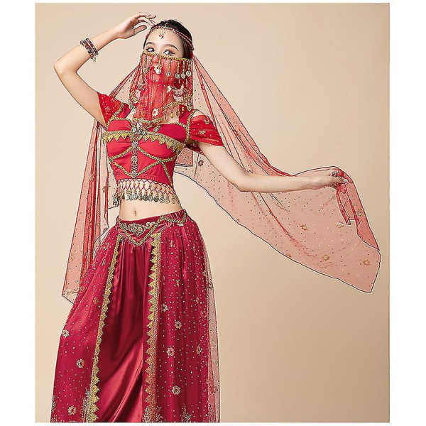 Prinsesse Jasmine Cosplay For Kvinner Indisk Magedans Arabisk Prinsesse Jul Karneval Sett - Red 7pcs M