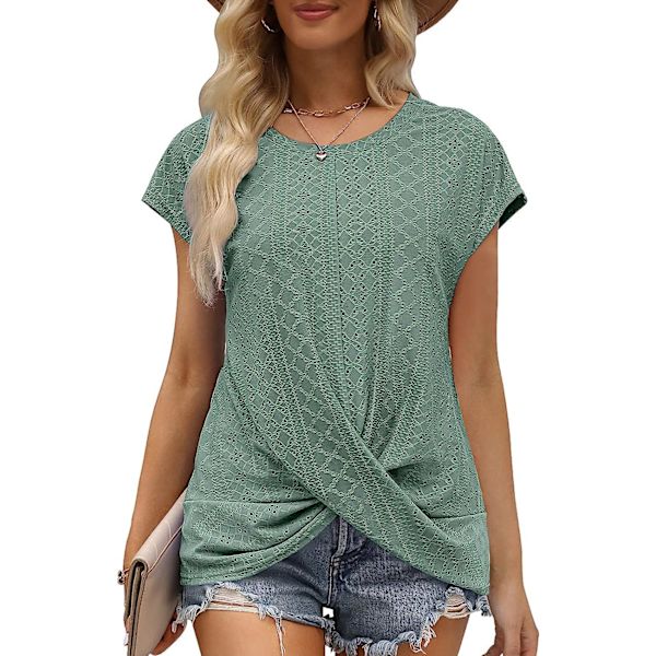 HAUFR Dame Sommer Topper Casual Cap Erme Vrid Front Øyehull T-skjorter . 03-light Pink X-Large