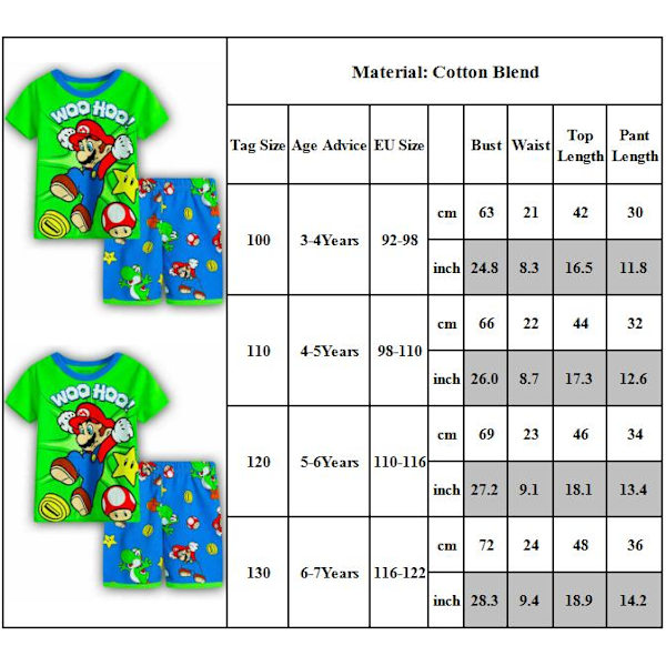 Barn Pojkar Super Mario Pyjamas Kortärmad T-Shirt Shorts Set 100cm