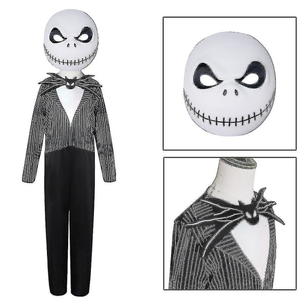 Jack Skellington Cosplay Jumpsuit for barn Halloween Kostyme Party Fancy Dress Up W 8 10 Years