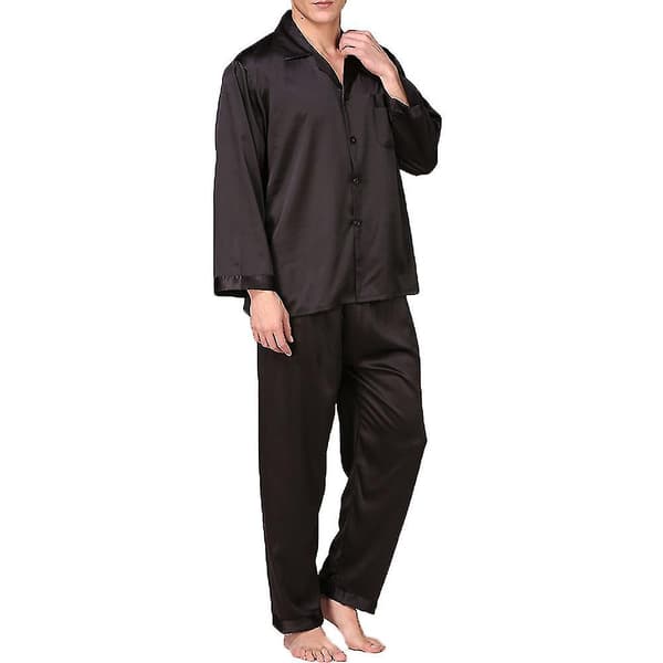Satin-knappet sæt til mænd - 2-delt Silky Loungewear Black XL