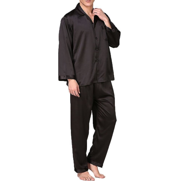 Satin-knappsett for menn - 2-delt Silky Loungewear Black M