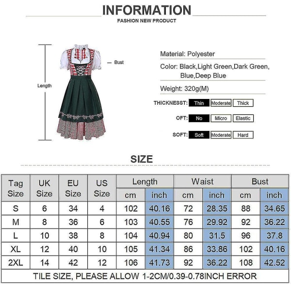 Kvinners Oktoberfest ølserveringskostyme bayersk tradisjonell Dirndl-kjole W Black L