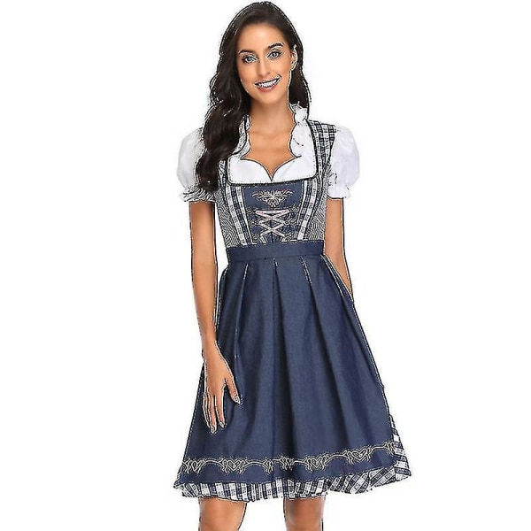 Hög kvalitet traditionell tysk pläd Dirndl klänning Oktoberfest kostym outfit för vuxna kvinnor Halloween fancy party Style5 Dark Blue XXL