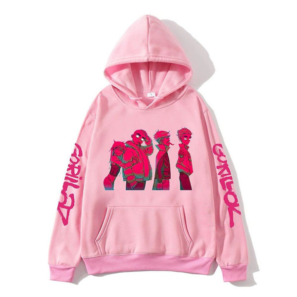 Gorillaz Album Print Luvtröja för män Musikband Sweatshirts Långärmade Cracker Island Kläder Unisex Streetwear Kpop Hösttopp W XXL pink