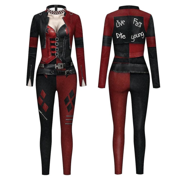 Ny Harley Quinn Halloween-fest Cosplay-kostym Jumpsuit Elastisk Body för barn och kvinnor 100