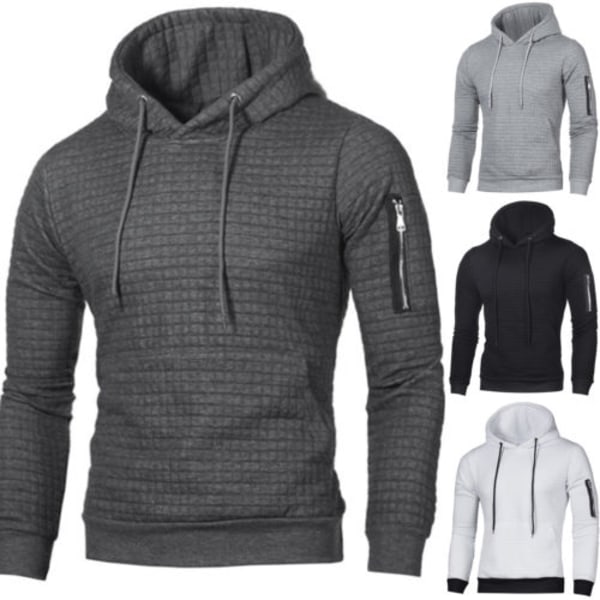 Rutig huvtröja för män Utomhus Fritid Sport Lös kappa k Light gray 2XL