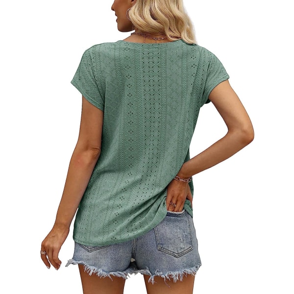 HAUFR Dame Sommertoppe Casual Cap Sleeve Twist Front Øjelet T-shirts . 02-green Large