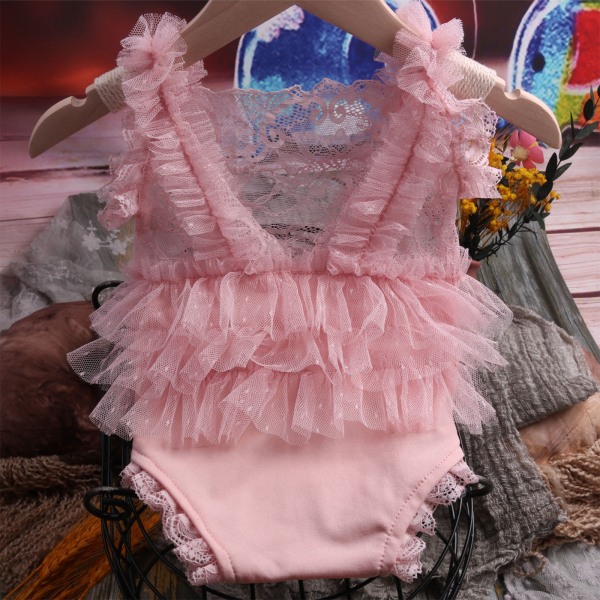 Baby Nyfödd Fotografi Rekvisita Flicka Spets Prinsessan Klänning Outfit Romper Foto Kläder Accessoarer Dusch Present -