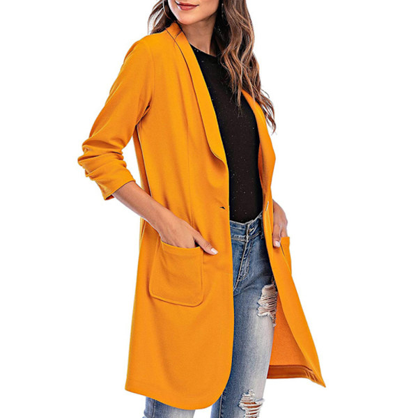 Knäppt mellanlängd Pocket Kacket Arbetsplatsdräkt för kvinnor W yellow XL