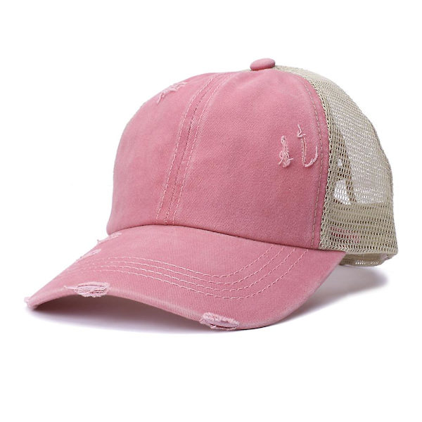 Cap Smutsig bullhatt til kvinder vasket bomuld Snapback-kasketter Criss Cross hestehalehat W Pink