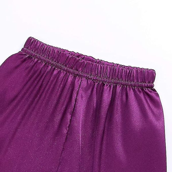 Satin Pyjamas Set for barn: Nattøy med knappar og shorts Purple Suit for height 120 to 130cm