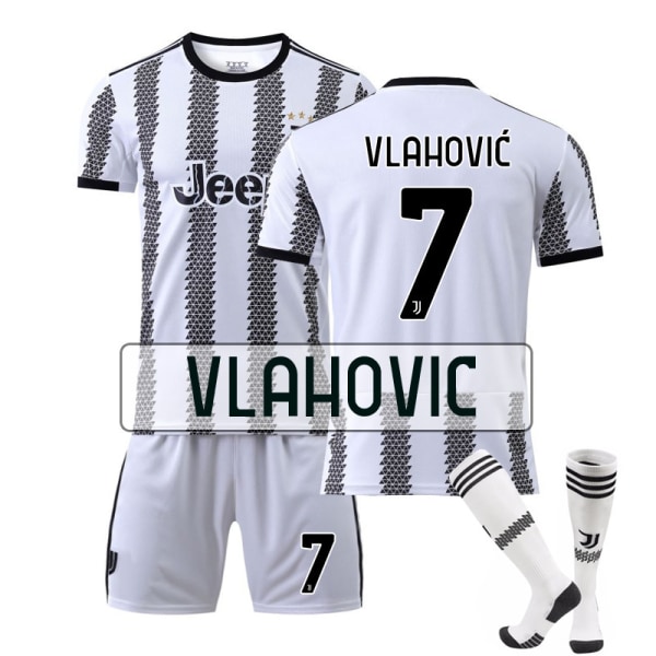 Ny säsong 22-23 Juventus Hemma Barn Vuxna Fotbollströja Kostym W VLAHOVIC 7 18 (100-110cm)