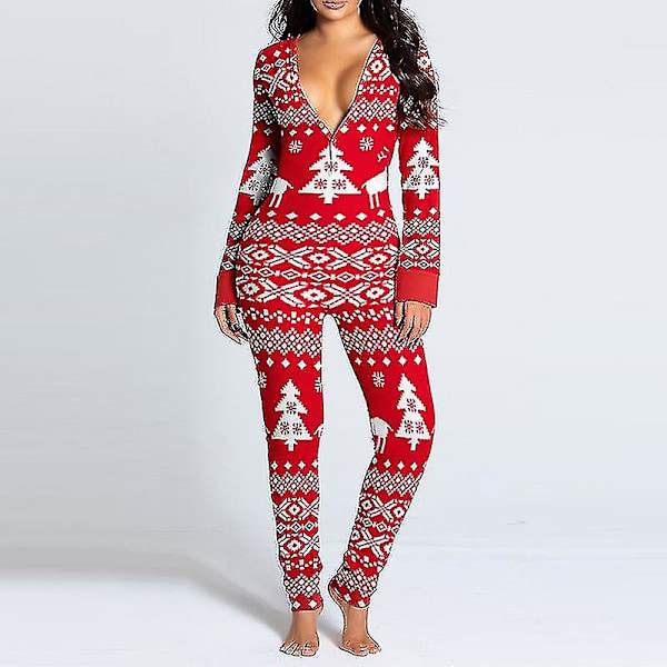 Kvinnor Animal Pyjamas One Piece Christmas Bodysuit Jumpsuit ångärmad nattkläder W Christmas Tree L