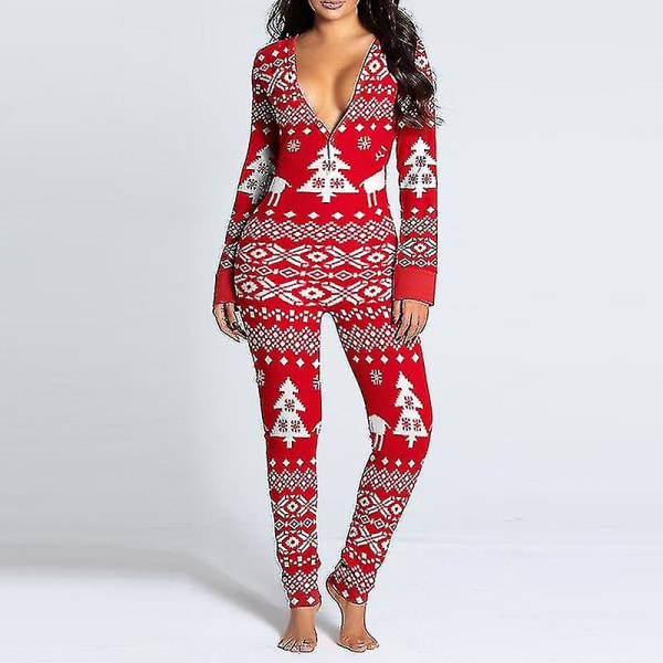 Kvinnor Animal Pyjamas One Piece Christmas Bodysuit Jumpsuit Långärmad nattkläder W Christmas Tree S