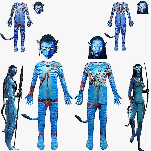 Avatar Waterways Alien Kostume Sæt, Cosplay Kostume W Dark Blue Man 150cm