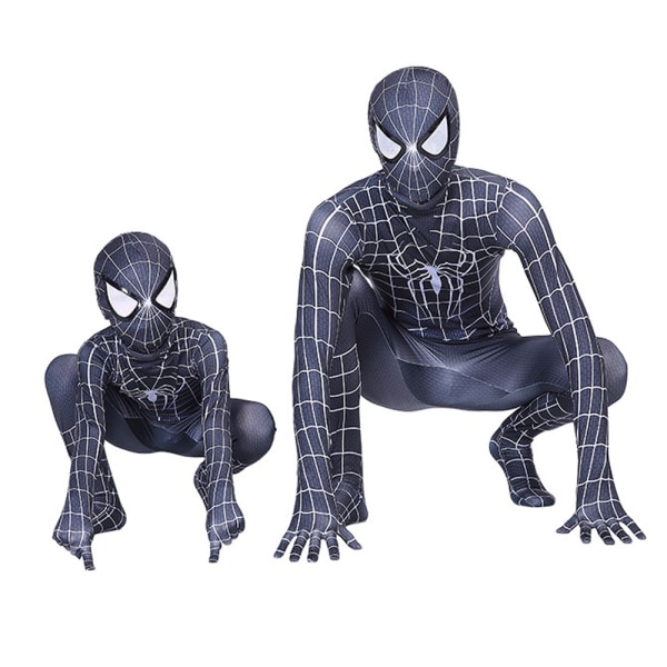 Barn svart Spiderman kostym Halloween Jumpsuit Cosplay Mask Set 100cm