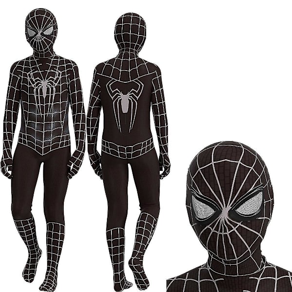Svart Spiderman Cosplay Kostym Party Jumpsuit Monterade barnkläder 140cm
