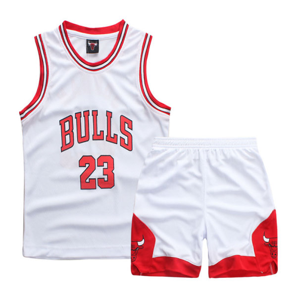 Michael Jordan No.23 Basketball Jerseysæt Bulls Uniform til børn Teenagere W T White L (140-150CM)