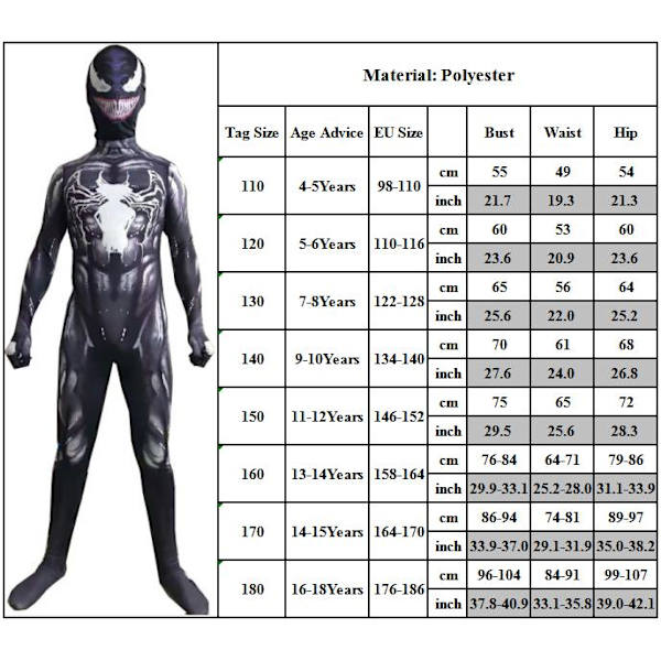Barn Pojkar Venom Superhjälte Playsuit Jumpsuit Cosplay Kostymer - 130cm