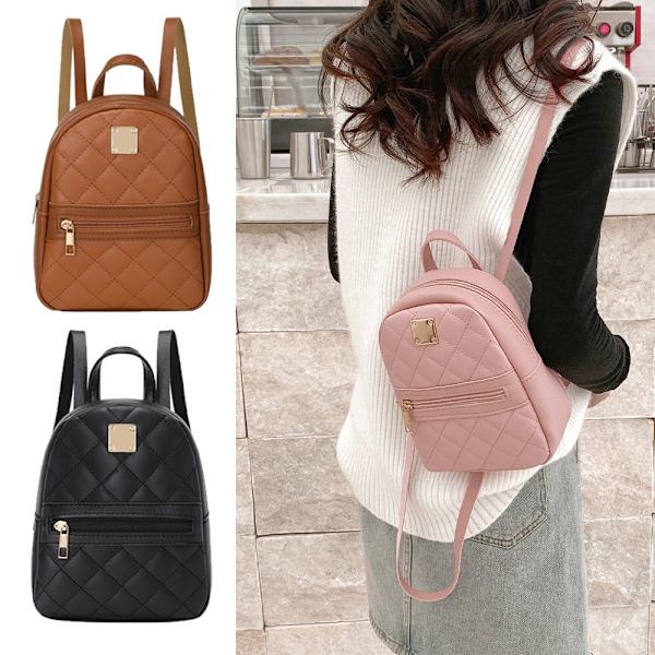 PU Läder Shoulder Mini Liten Ryggsäck Multi-Function brun H brown