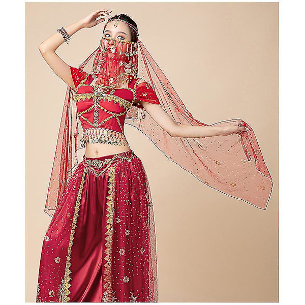 Princess Jasmine Cosplay For Women Indisk agdans Arabisk Princess Christmas Carnival Set - Red 2pcs M