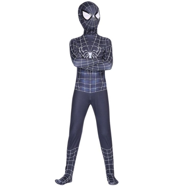 Barn Gutter Spiderman Fancy Dress Fest Jumpsuit Cosplay kostyme - Black white 130cm