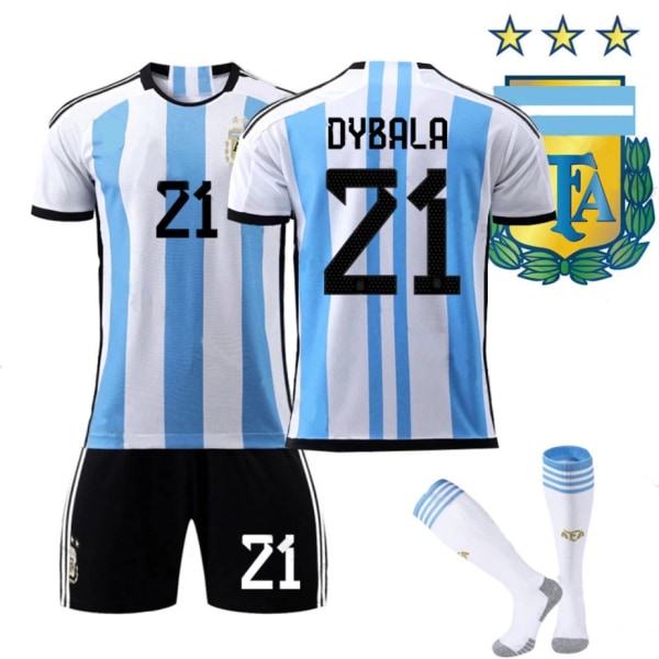 2022 VM Argentina 3-stjernet sæt, fodboldtræningssæt W Dybala kids 20(110-120cm)