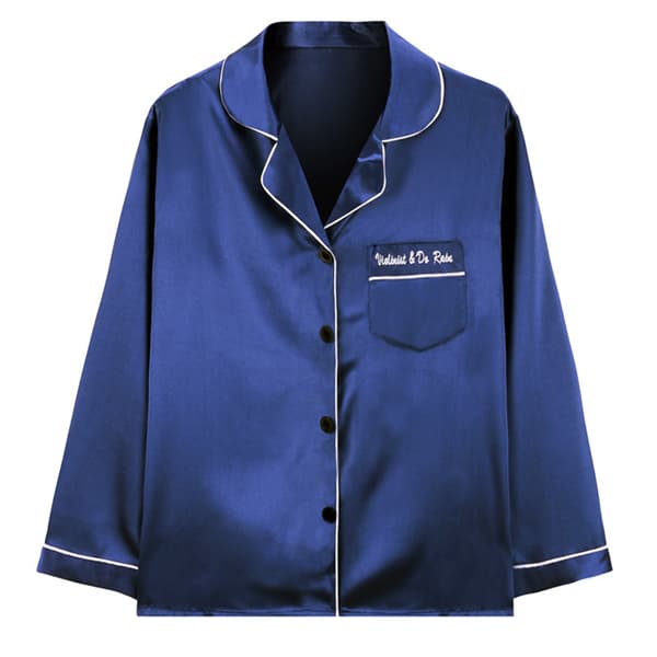 Kvinde Ensfarvet Pyjamas Sæt Knapper Design Nattøj Na  Blue XL
