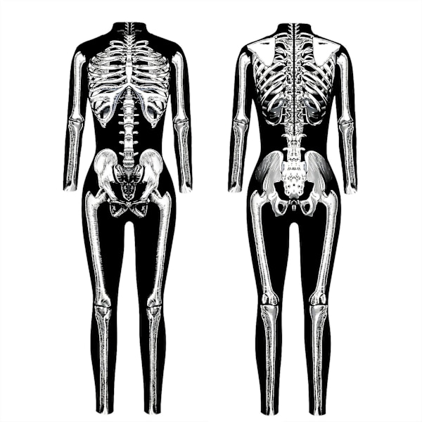 Halloween-skeletdragt til børn og voksne, behagelig Onesie Jumpsuit Tak!！ Black M