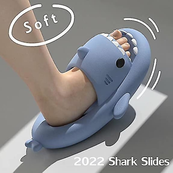 2022 Upgrade Cloud Shark Slides, søde haj hjemmesko til kvinder mænd Blue EUR 38-39