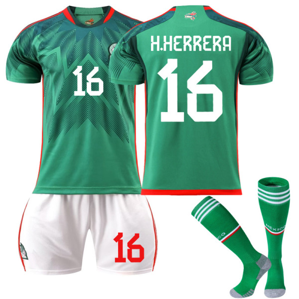 22-23 New Season Mexico Hjemmefodboldtrøje Træningsdragt W H.HERRERA 16 Kids 16(90-100CM)