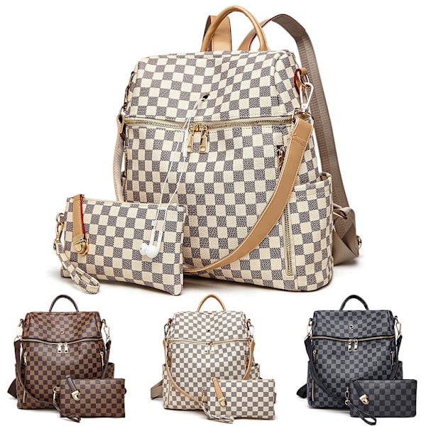 Ternet Rygsæk PU-læder Bærbar Computer Rygsæk Daypack H Coffee 12.21*11.43 inch