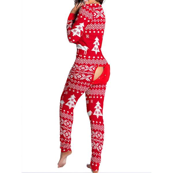 Kvinnor Animal Pyjamas One Piece Christmas Bodysuit Jumpsuit Långärmad nattkläder W Christmas Tree S