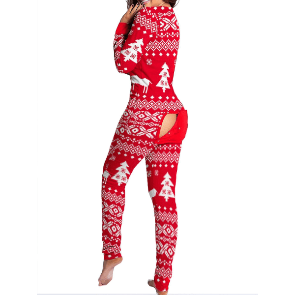 Kvinnor Animal Pyjamas One Piece Christmas Bodysuit Jumpsuit Långärmad nattkläder W Christmas Tree XL