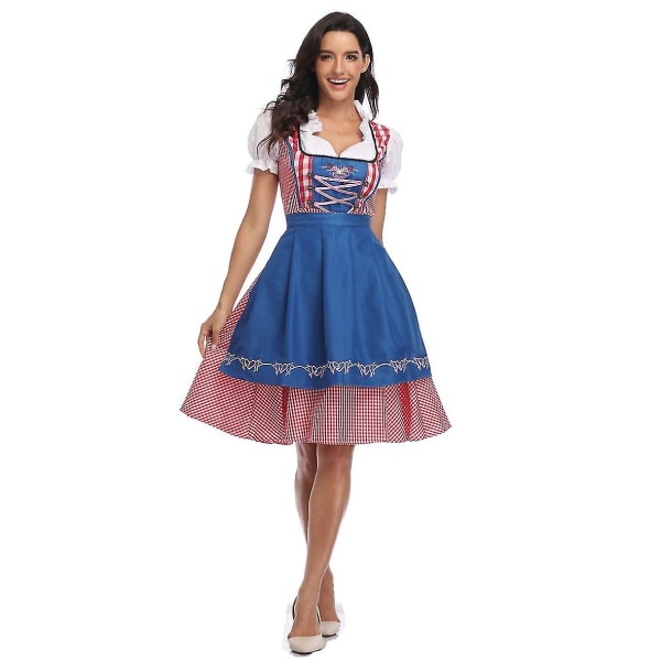 Kvinders Oktoberfest Øl-hjælper Kostume Bayersk Traditionel Dirndl Kjole W Blue M