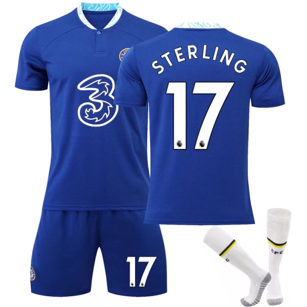 Mordely -23 Chelsea Home fotballskjorte for barn nr. 17 Sterling W 22